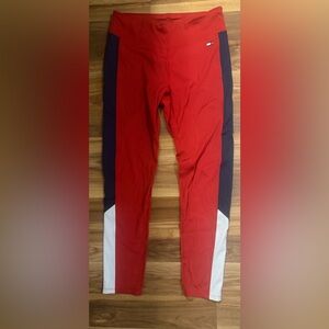 Tommy Hilfiger Red Colorblock Leggings with Navy and White Panels